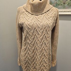 Royal Robbins Tan Turtleneck Sweater with Cable Knit Design